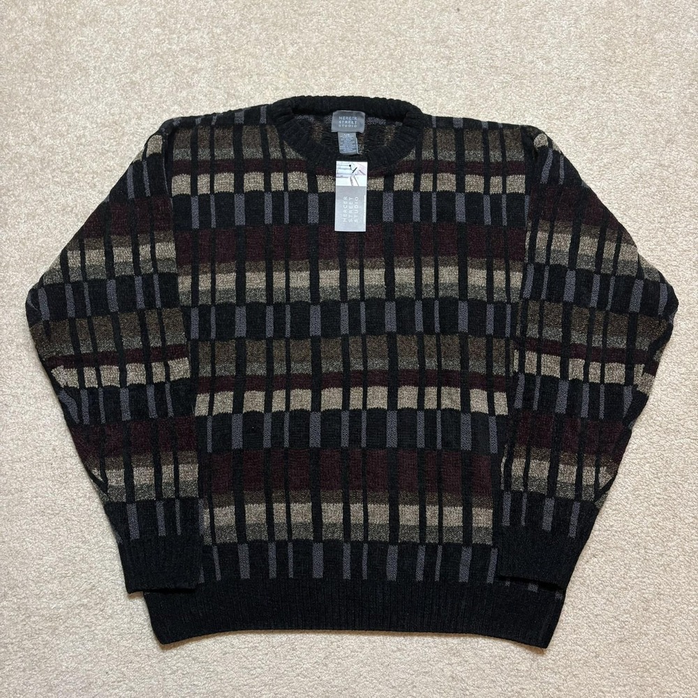 Vtg Mercer Street Studio Sweater NWT Large Multicolor Geometric‎ Knit Crewneck